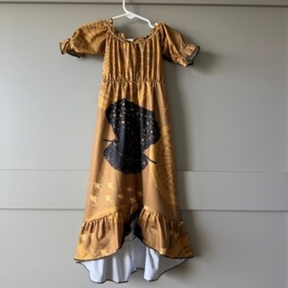 Ho'onani Love Girls 4T 100 Mustard Yellow Hawaiian Print Ruffle Hem Maxi Dress